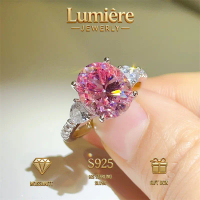 J-011 แหวนมอยส์ซาไนต์ Moissanite ทรงไข่ชมพู 5กะรัต  ตัวเรือนทำจาก s925 ไม่ซีดจาง ราคาไม่แพง สง่างามม
