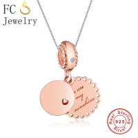 FC Jewelry 925 Sterling Silver Rose Gold Letter You are My Sunshine Heart Pendant Necklaces For Women Chain Choker Trinket Gifts
