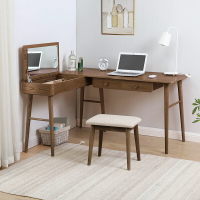 實木轉角輕奢l型書桌梳粧颱一體電腦桌雙人冩字桌拐角書桌子臥室