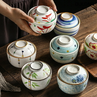 日式大中小號有蓋子的陶瓷碗帶蓋 泡面碗水蒸蛋碗家用寶寶燉盅碗