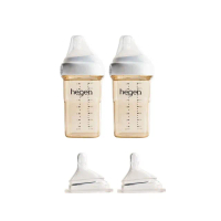 【hegen】小金奶瓶 試用組(寬口奶瓶240ml雙瓶組1入+慢速奶嘴2入組1入)