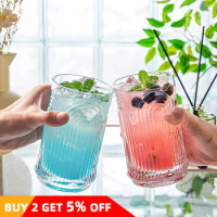 1-4PCS Ripple Vintage Glass Cups Glassware Highball Glass 15 Oz Classic Thick Bottom Cocktail Glasses For Drinking Mojito
