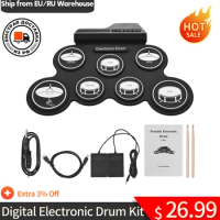 Digital Electronic Drum Set Kit Compact Size USB Folding Silicon Drum Pad 7-Pad Digital Electronic Drum Kit for drum accessories