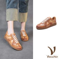 【Vecchio】真皮運動鞋 牛皮運動鞋/真皮頭層牛皮手工擦色復古時尚阿甘鞋 運動鞋(棕)