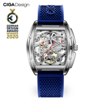 CIGA Design Skeleton Automatic Watch for Men Z Series Mechanical Wristwatches 316L Stainless Steel Silicone Leather Two Straps
