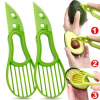 3 In 1 Avocado Slicer Shea Corer Butter Fruit Peeler Cutter Pulp Separator Plastic Knife Kitchen Vegetable Tools Kitchen Gadgets