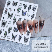 Aurora Gold Silver Butterfly 3D Nail Stickers Laser Flowers Leaves Self Adhesive Geometry Line Decals Nail Manicure Decorations