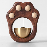 【JEN】日式黑胡桃木貓掌造型黃銅風鈴門鈴