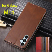 Leather Case for Samsung Galaxy M14 5G Flip Case Card Holder Holster Magnetic Attraction Cover M14 5G Wallet Case Fundas Coque