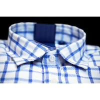 STANLEY ADAMS Kemeja Pria Lengan Pendek Formal Reguler Fit Putih Motif Kotak Biru Muda | Hem Pria