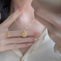 Dilapisi emas 18 karat Kalung Wanita Titanium Asli Model Kotak Yellow Diamond Anti Karat & Luntur Me