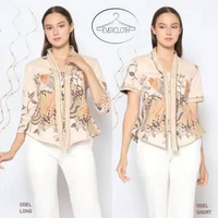 Evercloth Odel Blouse Wanita Atasan Wanita Blouse Batik Perempuan Cream JUMBO PANJANG