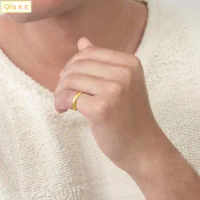 Smooth Face Fashion Japan Korean Pure Copy Real 18k Yellow Gold 999 24k Ring for Male and Female Lovers Never Fade Jewelry