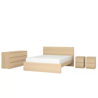 MALM 臥室家具 4件組, 雙人床框, 實木貼皮