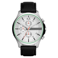 A│X Armani Exchange 翱翔天際三眼計時腕錶-綠白x黑皮帶