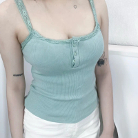 Áo hai dây phối ren có mút form ôm body , kiểu dáng đơn giản , dễ phối đồ Nữ Top Women Viền Ren Kem 