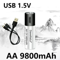 High capacity 1.5V AA 9800 mWh USB rechargeable li-ion battery for remote control mouse small fan Electric toy battery + Cable