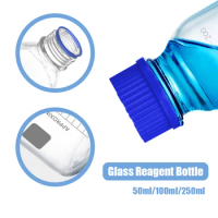 50ml/100ml/250ml Screw On Cover Graduation Sample Vials Plastic Lid Reagent Bottle Screw Mouth With Blue Cap Transparent
