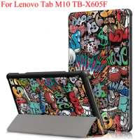 For Lenovo Tab M10 TB-X605F Case Nice Print Tri-Fold Magnetic Cover Tab M10 M 10 X605 X605f Tablet Protective Shell Skin fundas