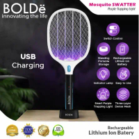 BOLDe Raket Nyamuk Elektrik Swatter Purple Light RECHARGEABLE Baterai