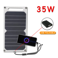 35W Solar Panel With USB Waterproof Outdoor Hiking And Camping Portable Battery Mobile Phone Charging Bank Charging Panel 6.8V