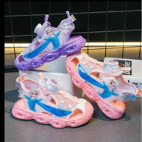 Disney Girls Sandals Summer Kids Baotou Sports Sandals elsa Shoes led Light Princess Little Girls Shoes