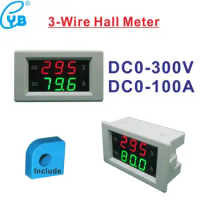 LED Digital Voltage Current Dual Meter DC 300V 100A Three Wires Volt Amp Panel Meter Ampere Meter Voltmeter Ammeter Hall Sensor