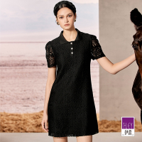 ILEY伊蕾 縷空蕾絲針織POLO領洋裝(黑色；M-L)1242617104