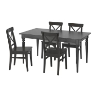 INGATORP/INGOLF 餐桌附4張餐椅, 黑色/棕黑色, 155/215 公分