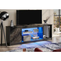 TV Stand ,Modern Gaming Entertainment Center with Cabinet for 60/65 Inch TV, TV Console with Adjustable Glass Shelf Black Marble