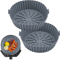 Round Air Fryer Accessories Silicone Tray Mat Grill Pizza Oven Baking Trays Pan Mats Chicken Basket Mat AirFryer Silicone Pots