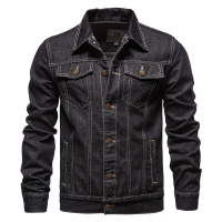 [Suofeiman]2024 Spring lelaki pepejal Lapel Denim jaket fesyen motosikal Jeans jaket Hommes Slim Fit kapas kasual hitam biru Coats