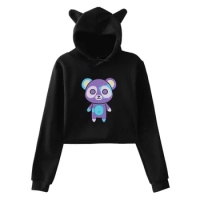 ItsFunneh Krew District Merch Pullover Cat Ears Hoodie Long Sleeve Sweatshirts Female Crop Top Women's Clothes