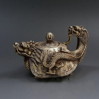 供應仿古銅器白銅黃銅鍍銀龍龜壺茶壺擺件裝飾工藝禮品古玩收藏品1入