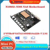 4x i226-V 2.5G 6-Bay 12th Gen Intel N100 i3-N305 NAS Motherboard 2*NVMe 6*SATA3.0 DDR5 Mini ITX Router Mainboard PCIex1 Type-C