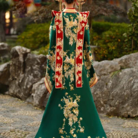 Ancient China Ming Dynasty Hanfu Couple Vintage Green Red Costume Toast Clothing Dragon and Phoenix Embroidery Wedding Dress