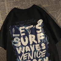 Short Sleeve T-Shirt, Graffiti Style, Summer Clothing, Loose, For Women, High Street America, Half S