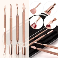 Rose Gold Stainless Steel 4 Pcs/Set Nail Cuticle Pusher Nail Art Files Gel Polish Remove Manicure Care Groove Clean Tools