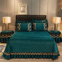Europe Crystal Velvet Bedspread Thick Soft Qulited Cotton Bed Cover Luxury Double Queen Sheet With Pillow Shams 3 pcs