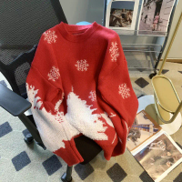 2025 Autumn Winter New Korean Style Large Board Style Fashionable Red Christmas Sweater Women's Top 