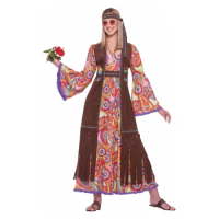 Halloween Retro Party 60's70's Flower Hippie Disco Dancing Costume Savage Tribe Indian Native Maiden Princess Cosplay Dress