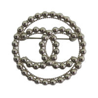 【二手名牌BRAND OFF】CHANEL 香奈兒 銀色 合金 雙C 圓形 胸針