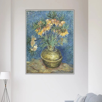 《貝母花》梵谷．後印象派 世界名畫 經典名畫 風景油畫-白框40x60CM