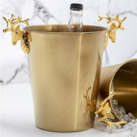 歐式香檳桶不銹鋼冰桶家用冰酒桶金色鹿角冰塊桶復古樣板房裝飾 全館免運