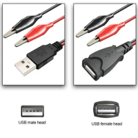 USB Alligator Clips to USB Male Female Connector Cable Electrical Clip DC Voltage Meter Power Supply Extension Wire Adapter 50cm