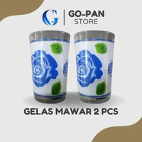 Gelas Kaca Cantik Motif Bunga Mawar 1Set isi 2 pcs / Gelas Souvenir / Gelas Kado / Gelas Minum / Can