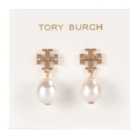 TORY BURCH KIRA 珍珠垂墜款穿式耳環-金