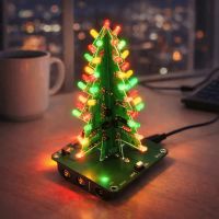 Khoa học điện tử Đèn LED đỏ xanh vàng Đồ chơi cây thông Noel LED nhấp nháy Thiết kế ba chiều Bộ dụng