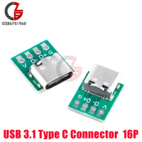 Diymore USB 3.1 Type C Connector 16Pin Test PCB Board Adapter 16P Connector Socket For Data Line Wire Cable Transfer for Arduino