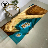 Epoxy resin art river table, tea table, tea table, table, desk, transparent furniture, solid wood board desktop board customized